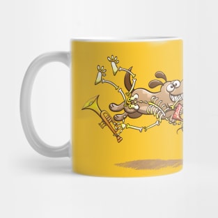 Mischievous dog stealing a tasty Mexican skeleton complete with big hat and trumpet Mug